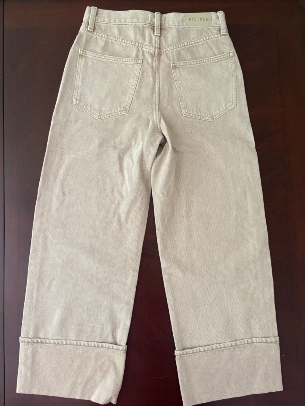 Pistola Ryder High Rise Cuffed Wide Leg Cropped Jeans Oatmeal Tan Beige Size 26 - Picture 4 of 14